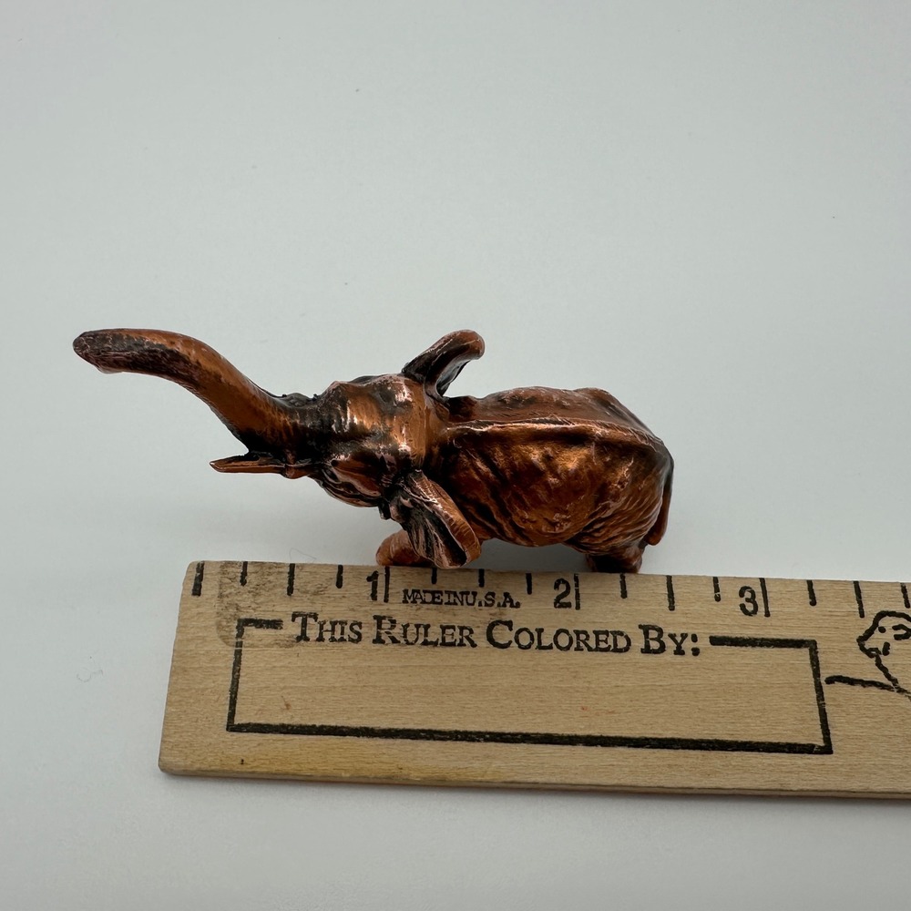 Vintage Copper Tone Elephant Figurine Trunk Up Good Luck Statue Miniature 2.5" - Picture 8 of 8